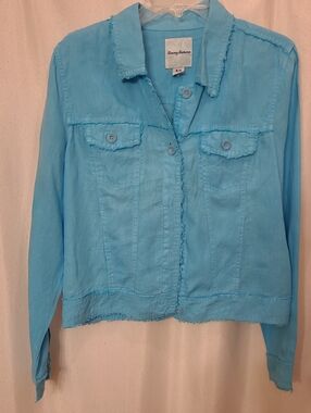 Tommy Bahama Turquoise Blue Button-Front Jean Jacket